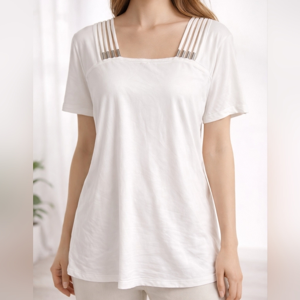 NWT Rafaella White Women's Top With Silver Medal Accent Size XL